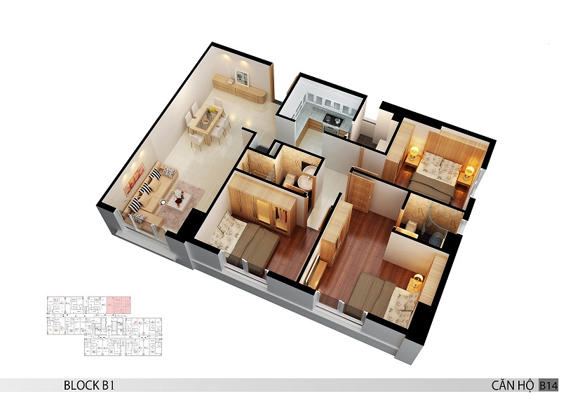 Thiết kế layout 3 phòng ngủ Topaz City