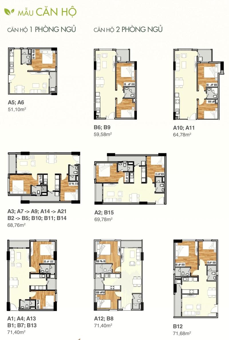 Thiết kế các căn hộ 1 phòng ngủ và 2 phòng ngủ chung cư Lavita Garden Thủ Đức