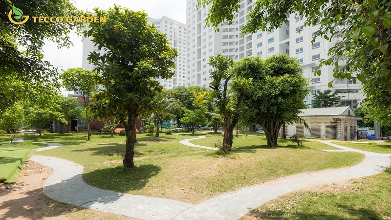 Nội khu xanh mát đã hiện hữu của chung cư Tecco Garden Thanh Trì