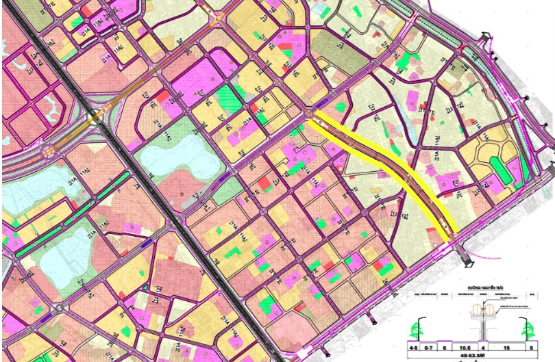 Một trong những đường mới sắp mở ở quận Thanh Xuân (đánh dấu màu vàng) 