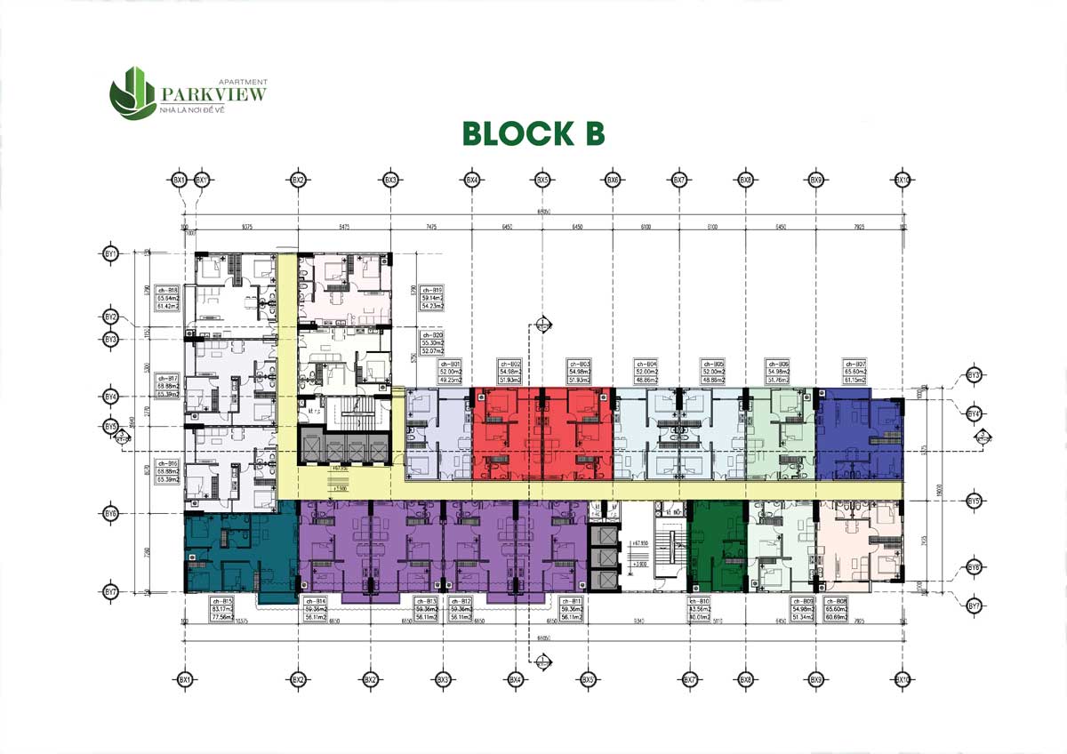 Mặt bằng tầng căn hộ Iris Tower - block B của dự án Parkview 