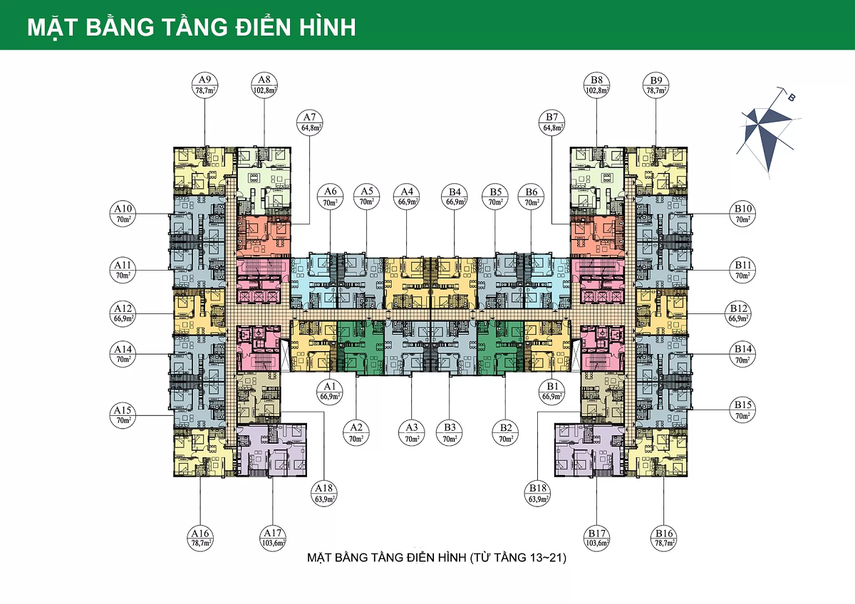 Mặt bằng tầng điển hình (13-21) chung cư Hoành Sơn Complex