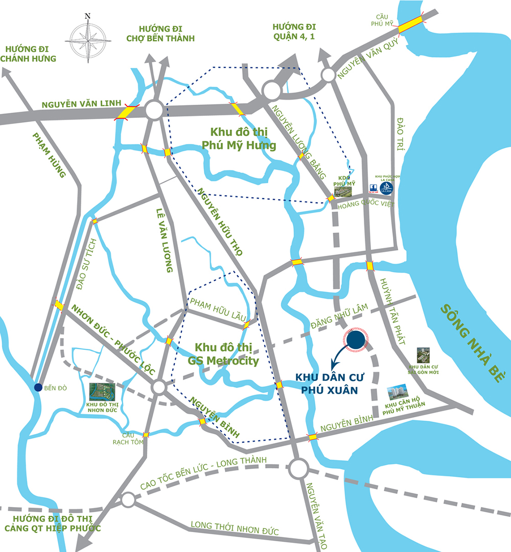 Phú Xuân Vạn Phát Hưng tọa lạc tại vị trí quan trọng cửa ngõ phía Nam Sài Gòn với hạ tầng giao thông đồng bộ
