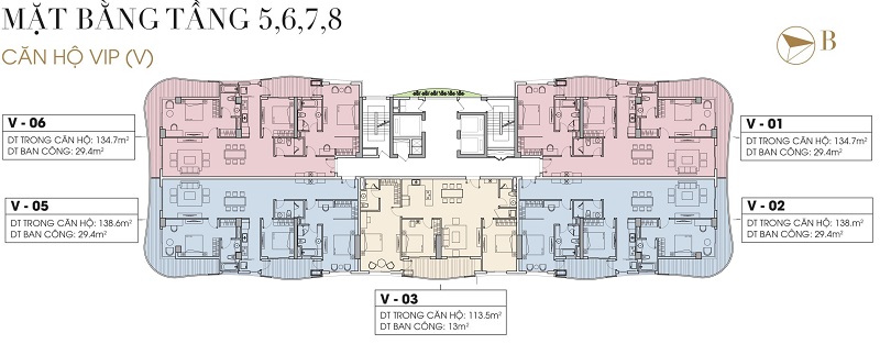 Mặt bằng tầng căn hộ VIP (tầng 5-8)