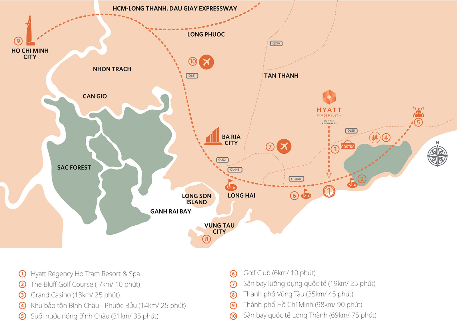 Vị trí và khả năng liên kết vùng của Hyatt Regency Ho Tram Residences