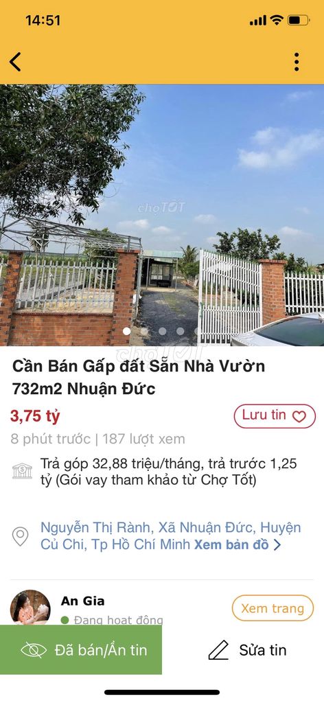 Bán Đất 732M2 Tặng Nhà Vườn Nguyễn Thị Rành Nđ