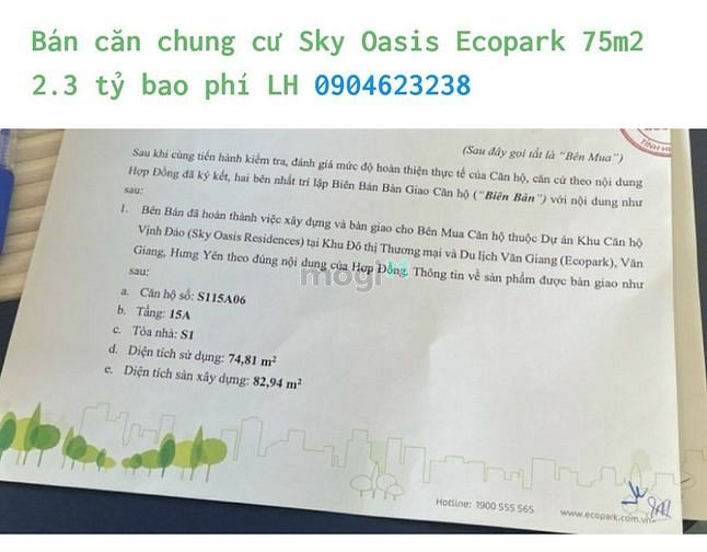 Bán Căn Góc 85M2 Chung Cư Sky Oasis Ecopark