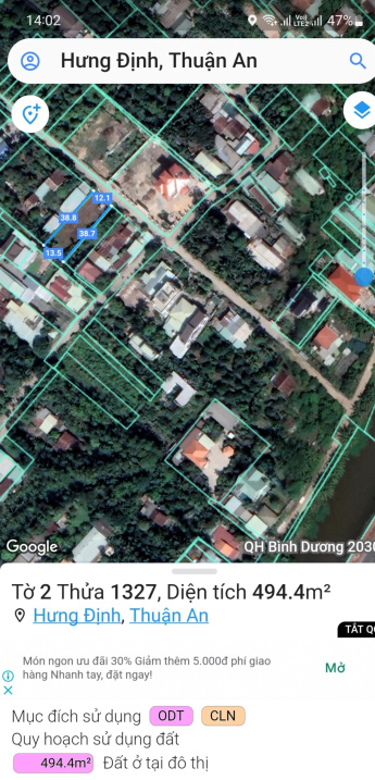 Bán Đất Nền 495M2 P. Hưng Định, Thuận An, Bình Dương