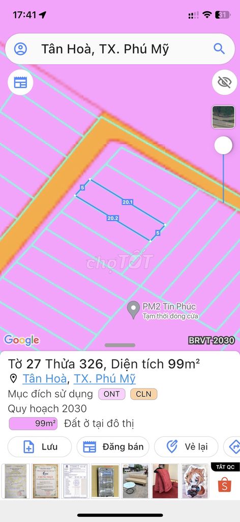 Đất Thổ Cư 100M2 Gần Đường 911B, Tân Hòa, Phú Mỹ.