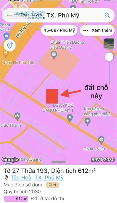 Cần Bán Gấp Đất Trung Tâm Hội Bài , Xã Tân Hòa , Thị Xã Phú Mỹ , Gần Long Sơn Và Kcn Phú M