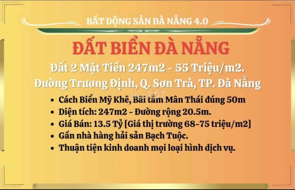 🔥 Đất 2 Mặt Tiền Đường Trương Định, Quận Sơn Trà, Tp. Đà Nẵng.