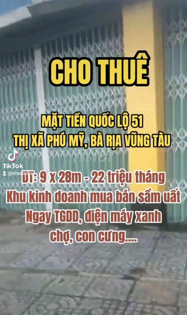 Cho Thuê Mb Kinh Doanh 9*28M Thị Xã Phú Mỹ
