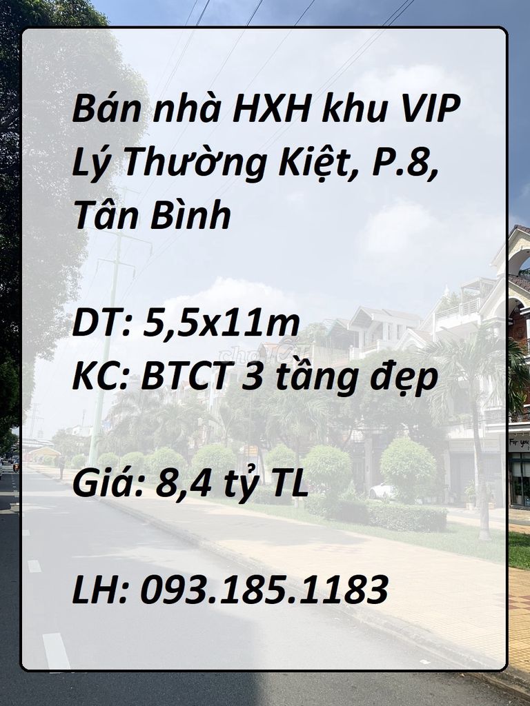 Nhà Hxh Khu Vip Lý Thường Kiệt, P8, Tb - 5,5X11M_3 Tầng Đẹp - 8,4 Tỷtl