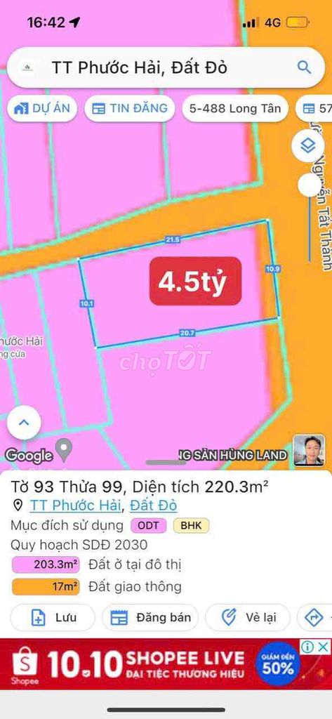 Góc 2 Mặt Tiền Nguyễn Tất Thành -Tt Phước Hải 10X22M - Thuận Tiện Kd