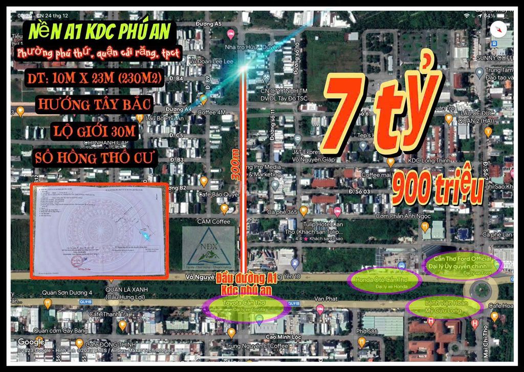 Bá.n Nền Biệt Thự 230M² Đường A1 Kdc Phú An, Cái Răng, Tpct