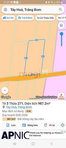 Bán 987M, Xã Tây Hòa, Huyện Trảng Bom, Đồng Nai