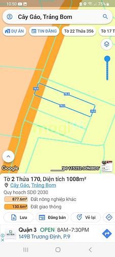 Bán 1008M Xã Cây Gáo, Huyện Trảng Bom, Đồng Nai