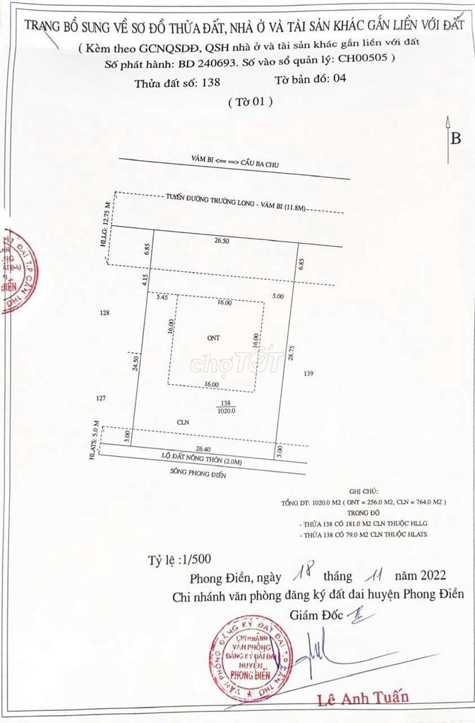 Bán Nền Biệt Thự Mặt Tiền Lộ Vàm Bi - Trường Long - Huyện Phong Điền
