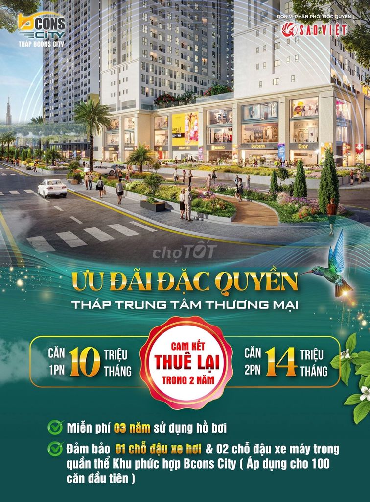 Booking Căn Hộ Bcons City 30Tr/Căn Có Hoàn Lại Cam Kết Thuê 240Tr/2Năm