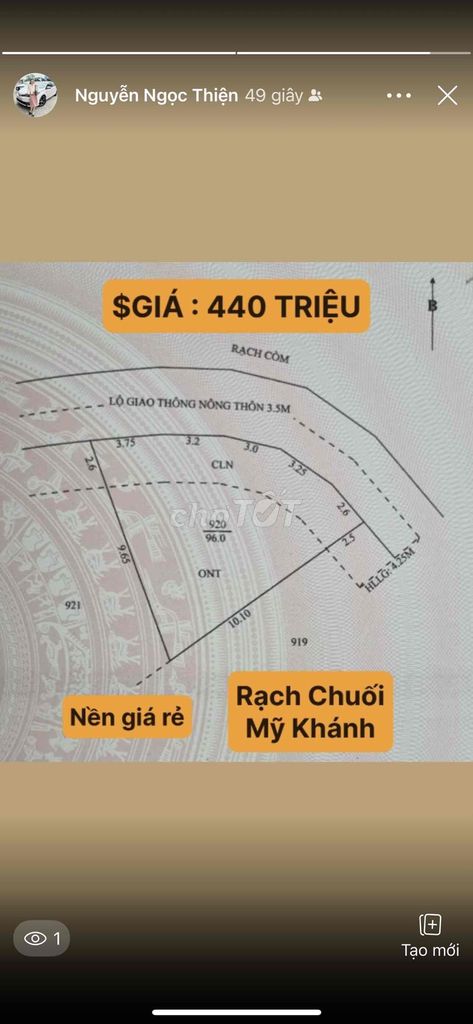 Nền Góc Giá Rẻ - Rạch Chuối - Mỹ Khánh 440 Triệu