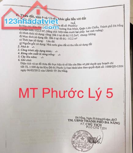 Bán Lô Đất Mặt Tiền Đường Phước Lý 5- Khu Đô Thị Phước Lý( Thuộc Hoà Minh- Liên Chiểu):