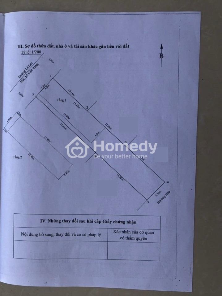 Bán Đất 171M2 Mặt Đường Lê Lợi Ngang 5,3M Có Nhà 2 Tầng Đang Cho Thuê