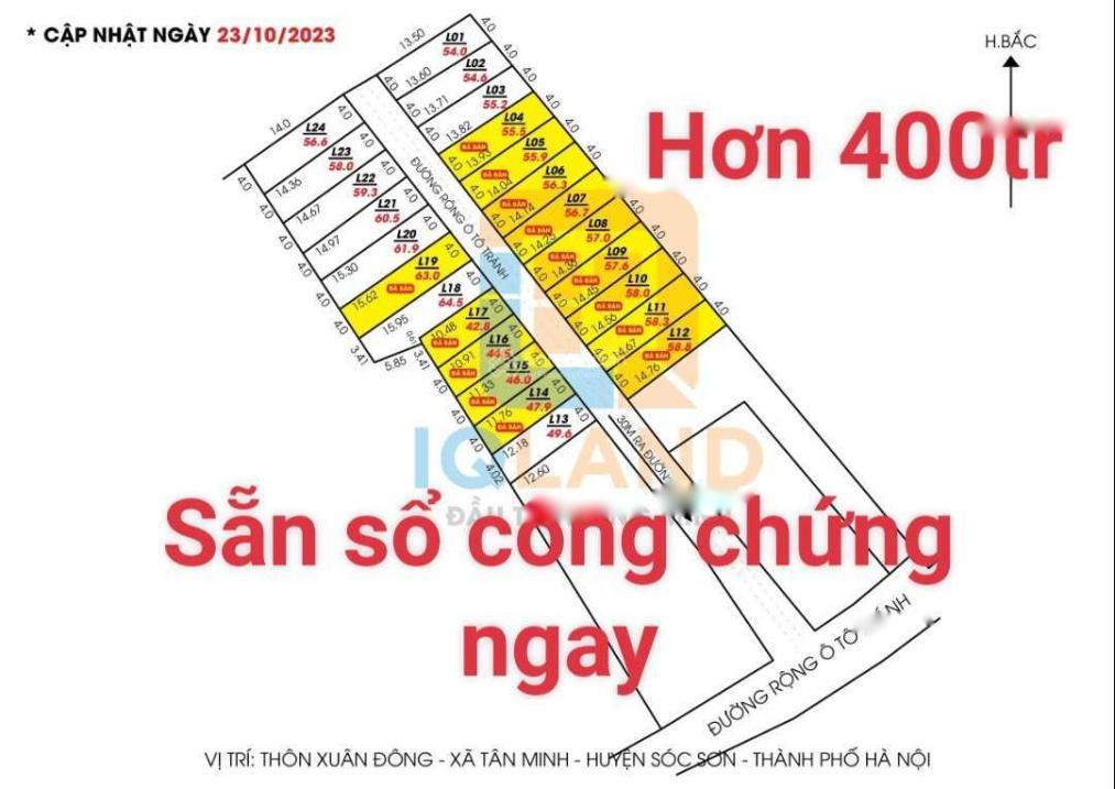 Cần Bán Lô Đất Nền 50 M2, Mặt Tiền 4M, Hướng Nam Tại Xã Tân Minh - Sóc Sơn - Hà Nội, Giá 475 Tr