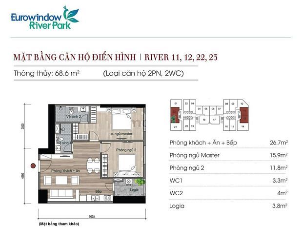 Căn Hộ 2 Phòng Ngủ Eurowindow River Park Dt 70M2 Giá 25 Tr/M2