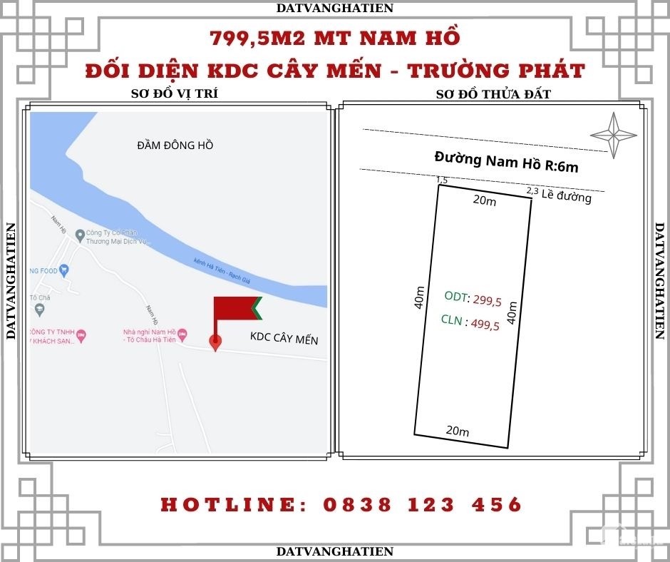 Cần Bán Nhanh Lô Đất Rộng 799,5M2 Mt Đường Nam Hồ Đối Diện Kdc Cây Mến – Trường