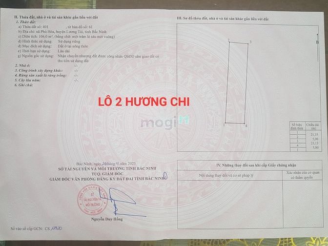 Lô Đất Vuông Đẹp Gần Tl281, Xã Phú Hòa, Lương Tài, Bắc Ninh