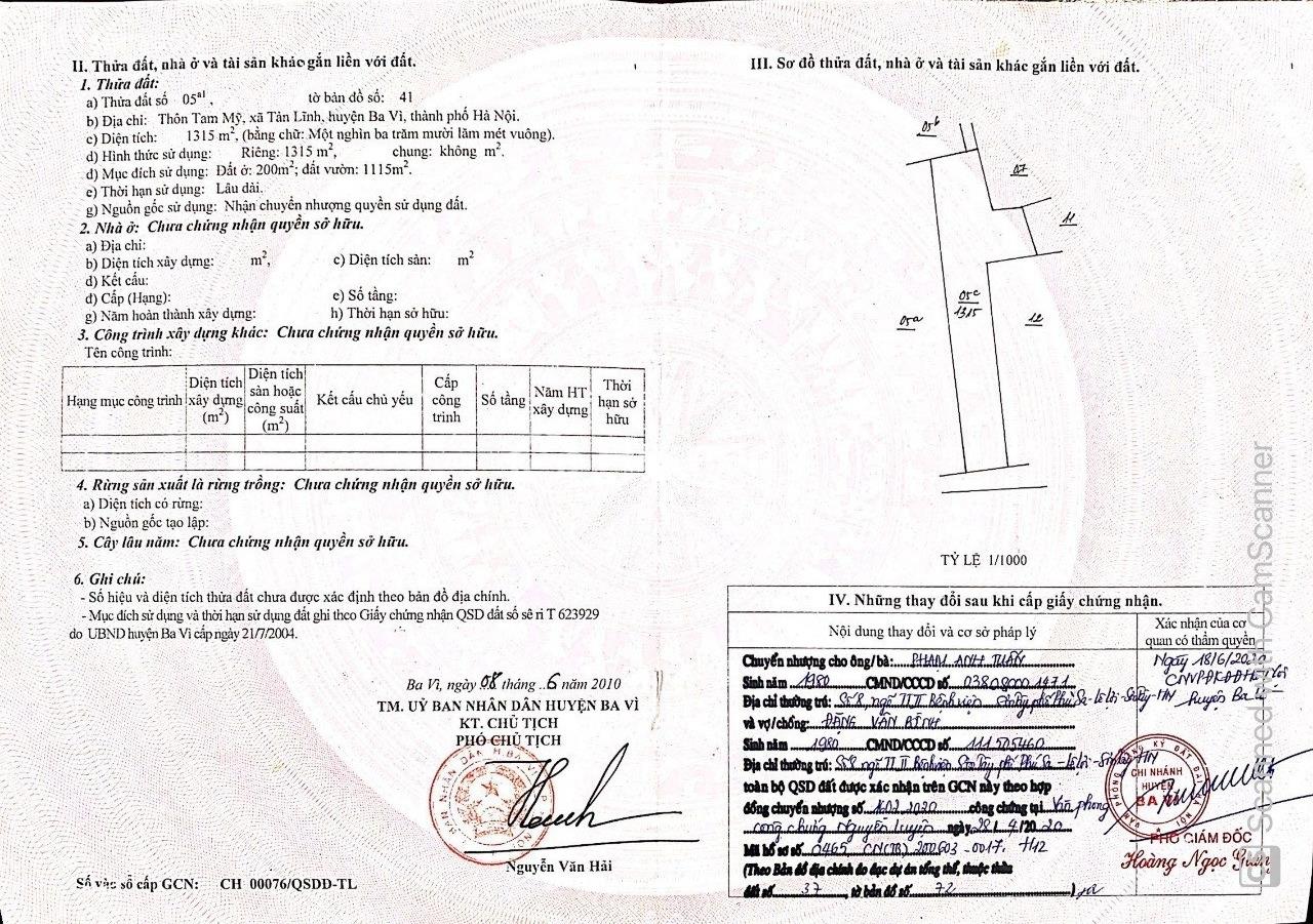 Bán Lô 1315M2 Tản Lĩnh - Ba Vì Đường Trục Chính Bê Tông Ô Tô Tránh Nhau 5Km Ra Ngã 3 Sơn Tây