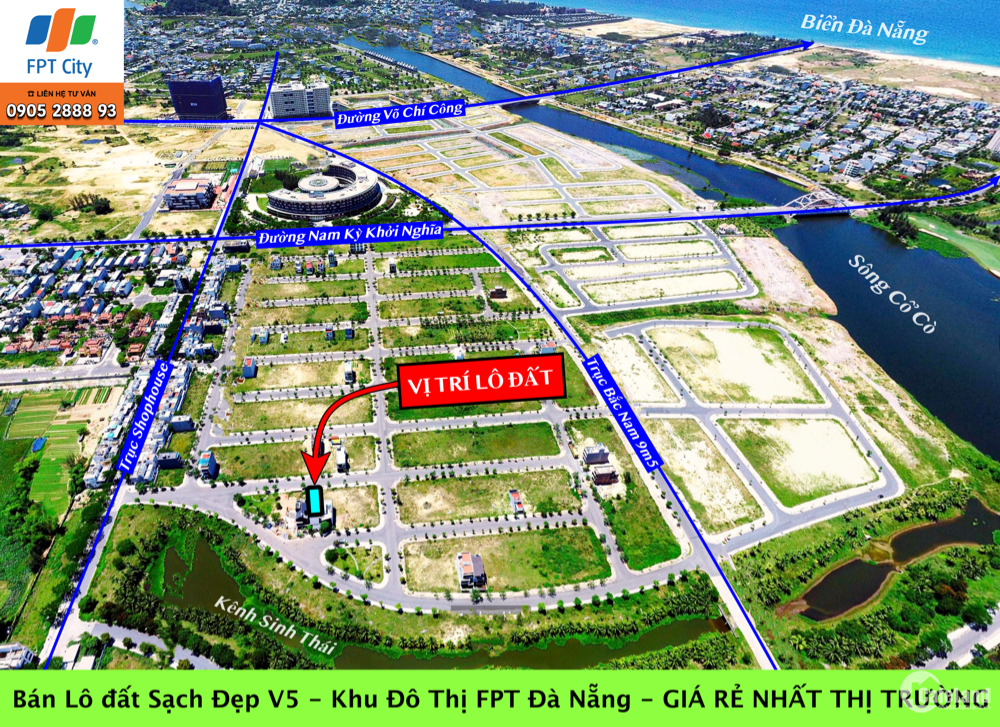 Bán Tháo Lô Đất Fpt Đà Nẵng- Sạch Đẹp Không Cống Tủ. Sát Kênh Sinh Thái. V5