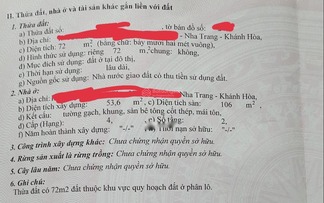 Bán Nhà Sổ Riêng 2 Tầng, 72 M2, Mặt Tiền 4M Tại Đường Tô Hiệu - Nha Trang, Giá 4.48 Tỷ