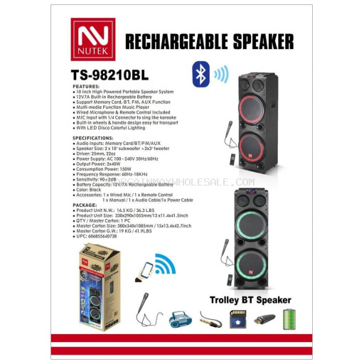 NUTEK BLUETOOTH SPEAKER TS-98210BL