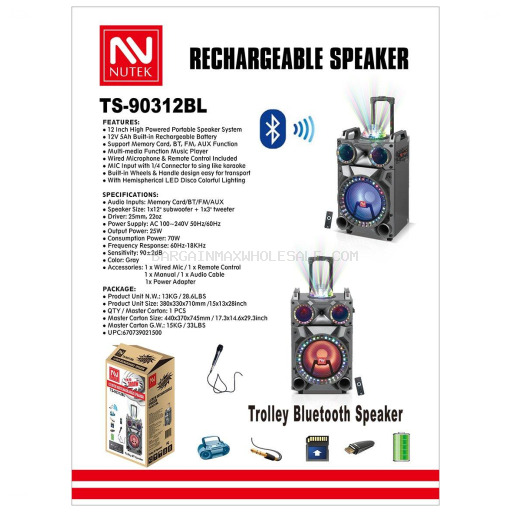 NUTEK BLUETOOTH SPEAKER TS-90312BL