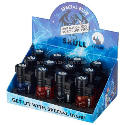 SPECIAL BLUE SKULL DOUBLE FLAME LIGHTER 12 CT