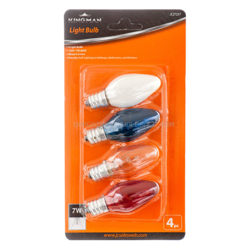 KINGMAN LIGHT BULB MIXED COLOR 4CT