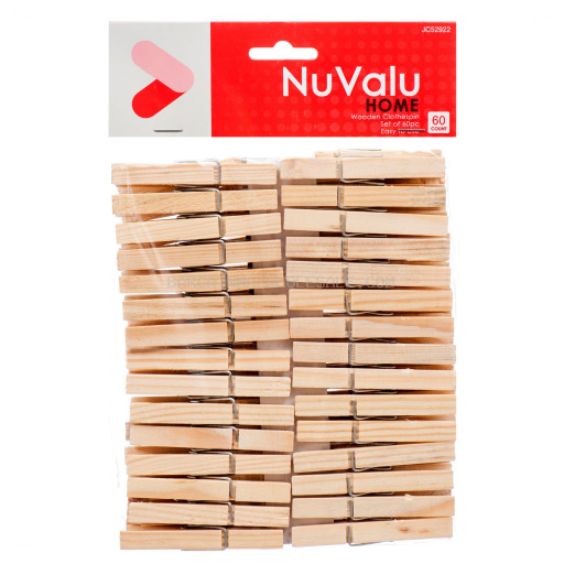 NUVALU WOODEN CLOTHESPIN 60CT