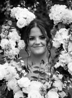 Charming wedding at the Amana Colonies in Iowa with blue watercolor aesthetic and DIY florals