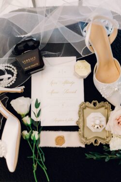 Kerri and Mario's modern wedding in Batavia Illinois with champagne tower and gold crystal accents