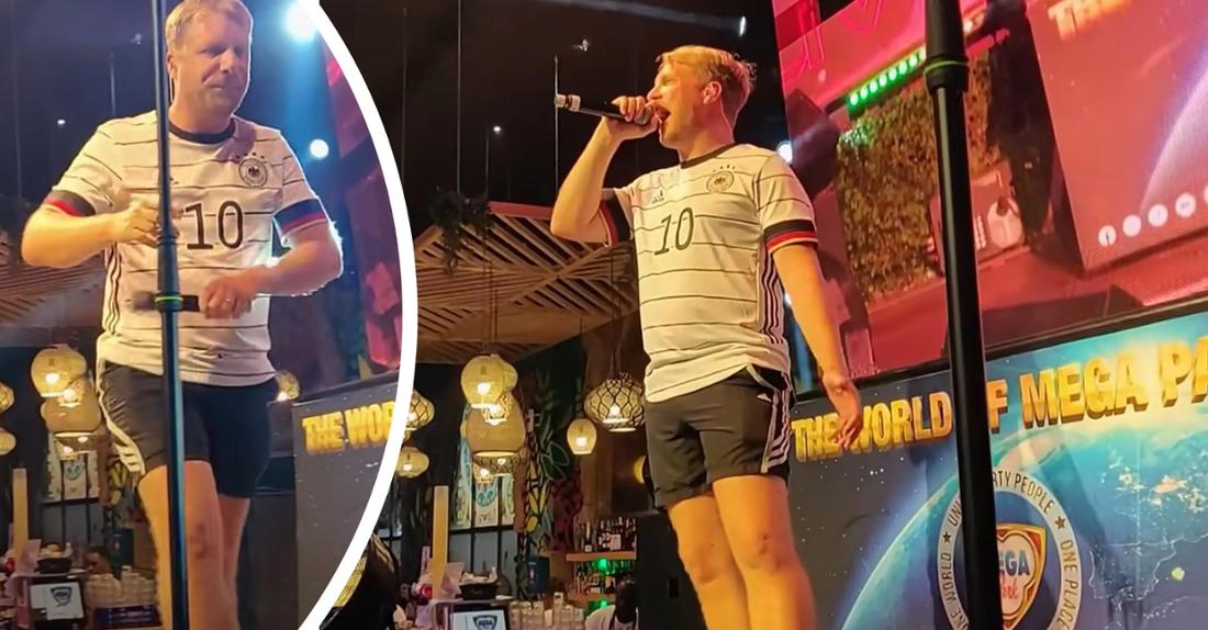 Oliver Pocher singt im Fußball-Outfit von Deutschland auf dem Ballermann.
