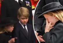 Für die jüngsten Royals war es ein endlos trauriger Tag. Prinzessin Charlotte erinnerte Bruder Prinz George trotz ihrer erst sieben Jahre offenbar daran, dass er angesichts des Sarges Queen Elizabeths II. den Kopf zu senken hatte (Fotomontage).
