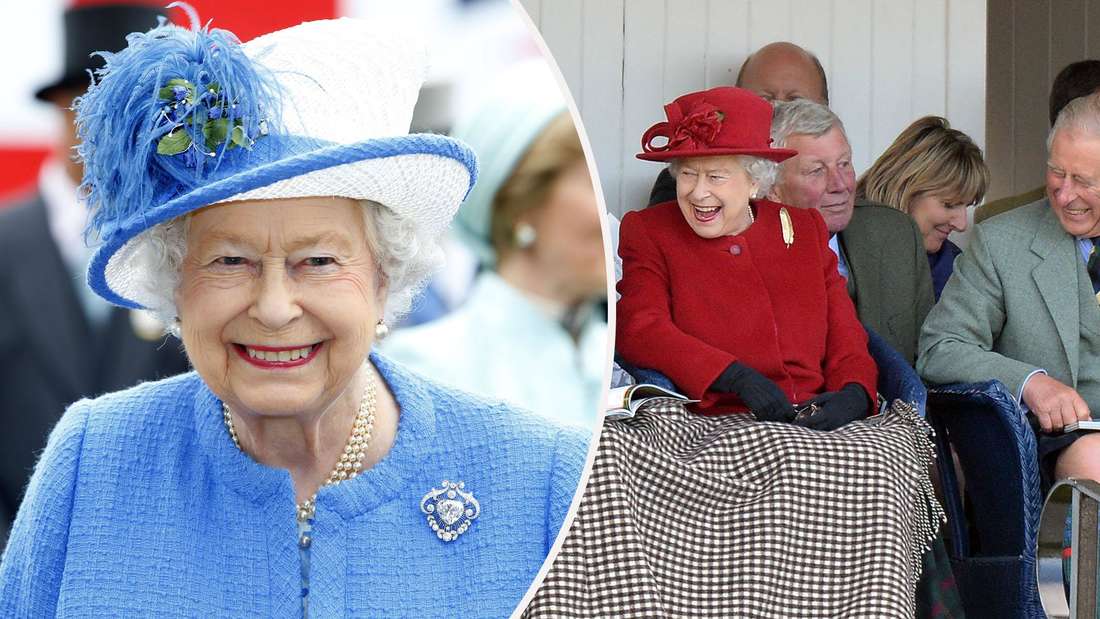 Typisch britisch: Queen Elizabeth II. hat einen großartigen Humor. Bei den Highland-Games in Braemer in Schottland (links) tritt er bei der Schirmherrin offen zu Tage, aber er ist auch bei vielen anderen Begebenheiten zu finden (Fotomontage).