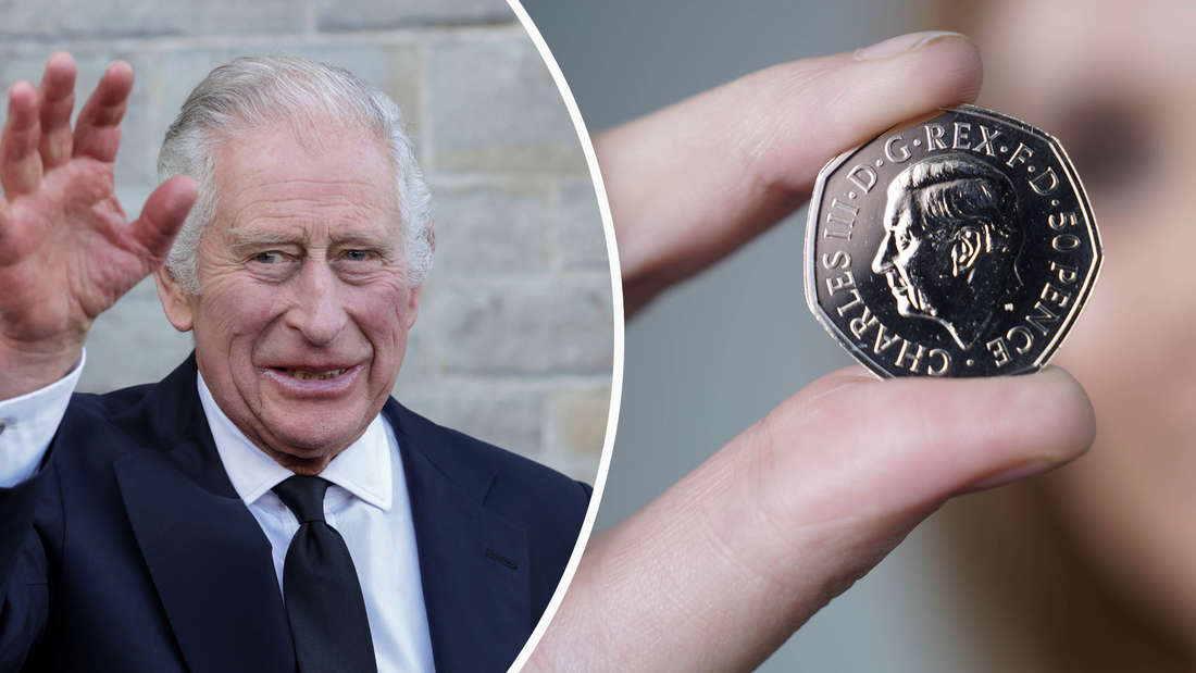 Charles III. kann stolz auf seine erste Münze blicken. Nach und nach wird sein Konterfei das der Queen ersetzen (Fotomontage).