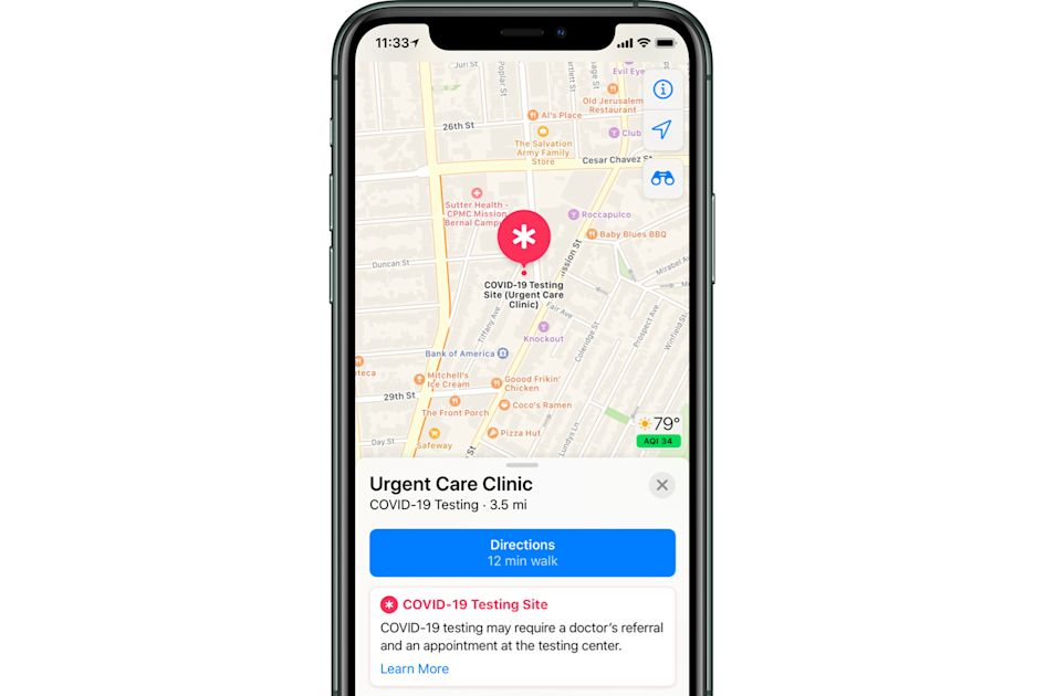 Apple Maps will show COVID-19 testing locations
