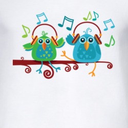 Birds Sitting On Branch Listen Music Wear Headphones T Shirt
