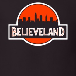 Believeland Cleveland Football Jurassic Park Logo Skyline Mashup Parod