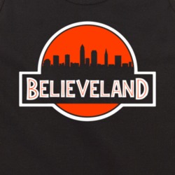 Believeland Cleveland Football Jurassic Park Logo Skyline Mashup Parod