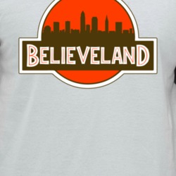 Believeland Cleveland Football Jurassic Park Logo Skyline Mashup Parod