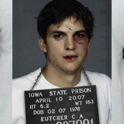 Ashton Kutcher Celebrity Mugshot Vintage Grunge Look Fan Raglan T Shir